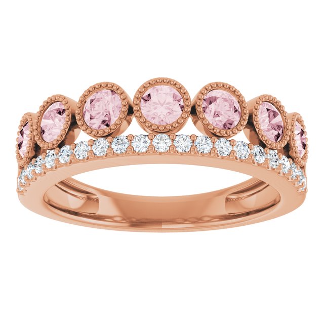 14K Rose Natural Pink Morganite & 1/5 CTW Natural Diamond Ring 